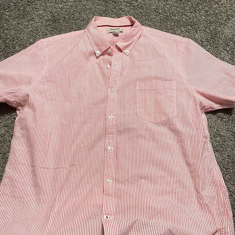 GoodThreads Dress shirt Men's XXL Pink‎ White Pin Striped Short Sleeve cotton